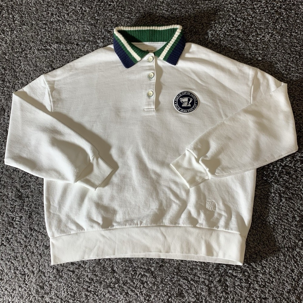 Tory Burch White Polo Sweatshirt with‎ Green and Blue Accents - Picture 2 of 9